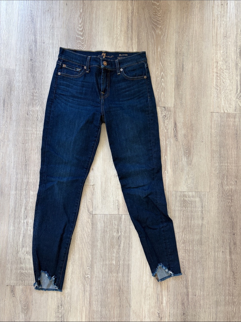 7 For All Mankind Dark Blue Skinny Jeans with Raw Hem